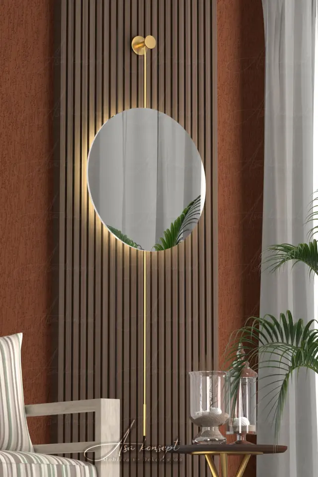 Stewehome Διακοσμητικός καθρέφτης με LED φωτισμό και μεταλλικό πλαίσιο για το σαλόνι Χρυσό 90x45 cm 2