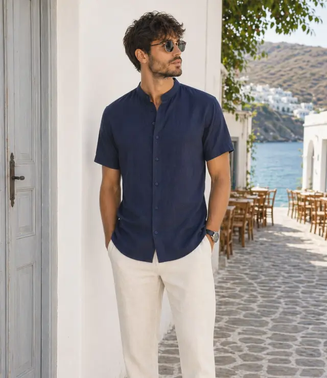 Λινό Πουκάμισο Mao Noshame® Navy - 382602 - XXL