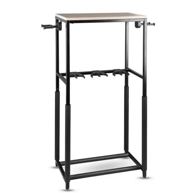 DNA GBOX guitar stand rack for up to 5 guitars floor-standing steel black accessory shelf 3 dividers 2 side holders with gravity-activated arm lock 120 cm up to 60 kg set 3