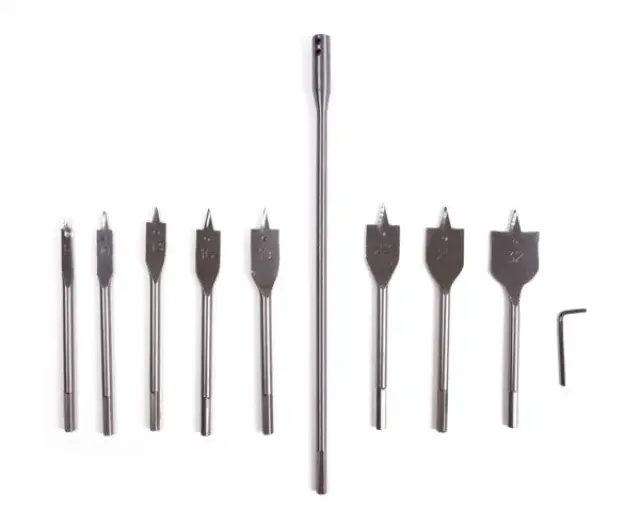 Flat wood bit set 10 pieces + extension