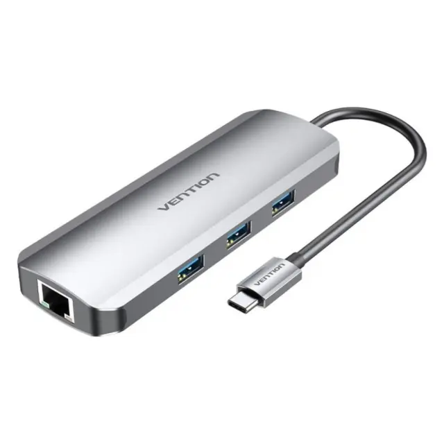 VENTION Type-C to HDMI/USB 3.0*3/RJ45/SD/TF/TRRS 3.5mm/PD 100W Docking Station 0.15M Gray Aluminum Alloy Type (TOLHB) (VENTOLHB)