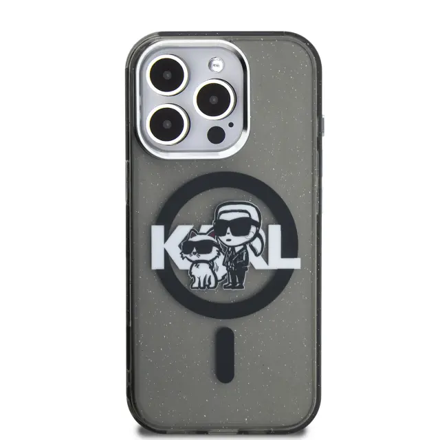 Karl Lagerfeld IML Glitter Karl and Choupette Sketch MagSafe Case for iPhone 15 Pro Max Black 3