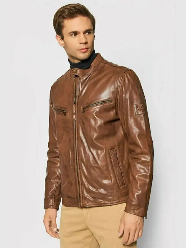 PEPE JEANS BIKER-ΔΕΡΜΑΤΙΝΟ ΜΠΟΥΦΑΝ ΑΝΔΡΙΚΟ COGNAC