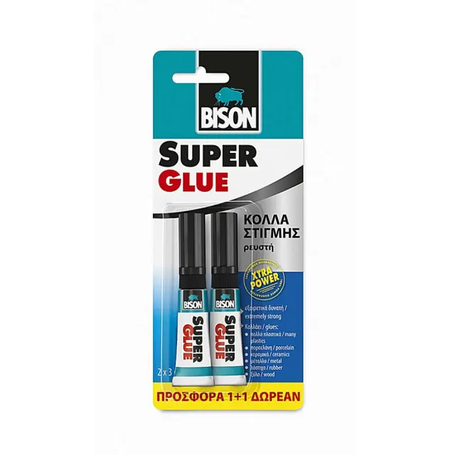 Bison Super Glue Xtra Power Υγρή Κόλλα στιγμής σούπερ δυνατή 2τμχ Σωληνάριο 3gr blister / 88.66988 2