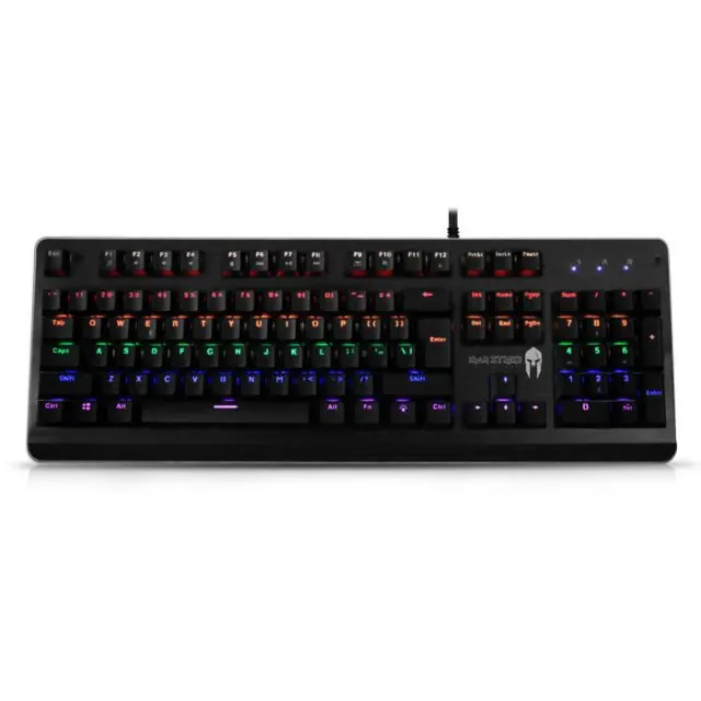 Ενσύρματο μηχανικό gaming πληκτρολόγιο, με backlight RGB LED φωτισμό 6 χρωμάτων και επιφάνεια από αλουμίνιο σε μαύρο χρώμα.