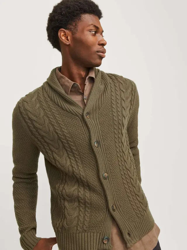 JJCRAIG KNIT SHAWL NECK AW24 Canteen 2