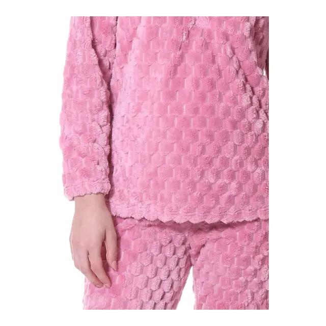 Lydia Creations Γυναικεία Πυτζάμα Fleece με Πατιλέτα NLC, Χρώμα Σάπιο Μήλο 3