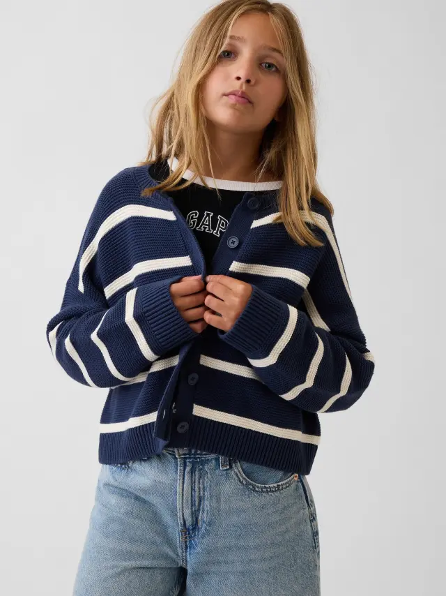 Παιδική Ζακέτα Πουλόβερ Oversized Boxy από 100% Βαμβάκι Vintage navy