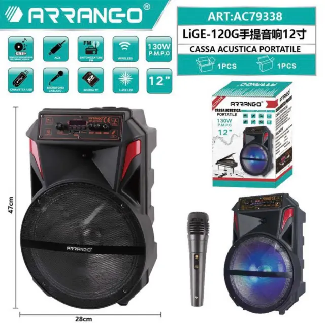 Ηχείο με λειτουργία Karaoke Arrango AC79338 Μαύρο 2