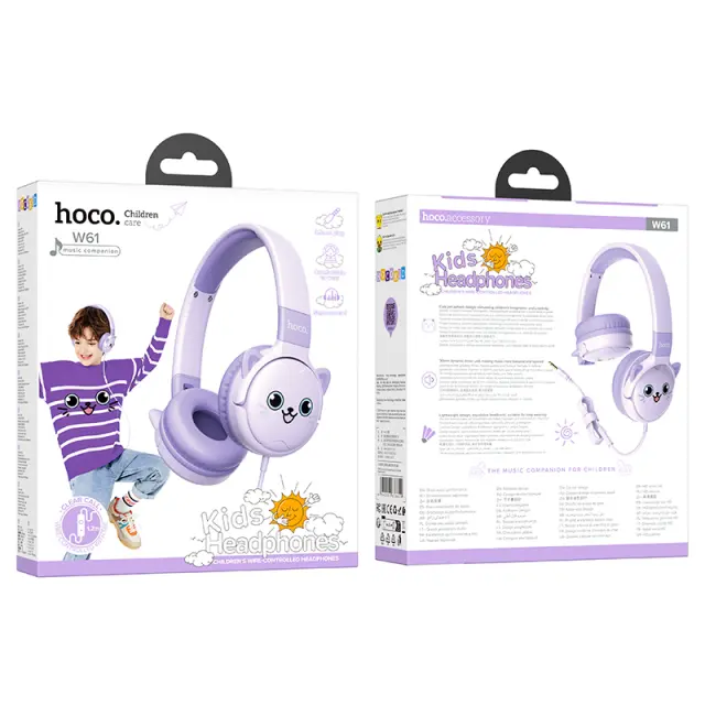 Ακουστικά Kids Hoco W61 με Μικρόφωνο 3.5mm Μωβ 1.2m 2