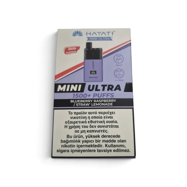Hayati Mini Ultra 1500+Puffs Duo Prefilled Pod Kit-Ηλεκτρονικο Τσιγάρο Διπλής Γεύσης. Blueberry Raspberry/Straw'Lemonade