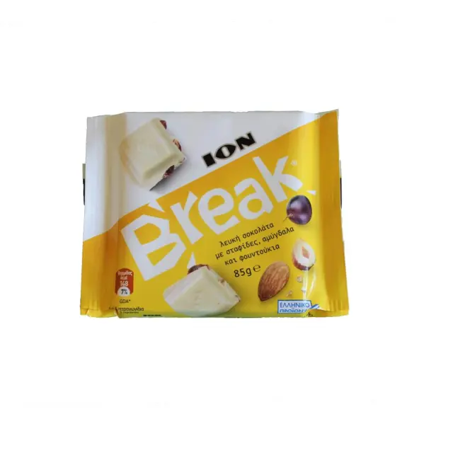ION Break Σοκολάτα Λευκή με Σταφίδες, Αμύγδαλα + Φουντούκια 100gr 1 τμχ