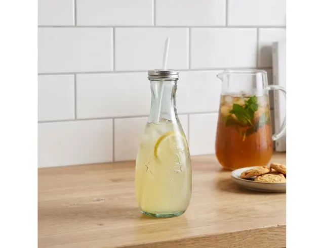 Μπουκάλι Glass Drops Authentic Est.1896 (5928) Mε καλαμάκι, Aπό 100% ανακυκλωμένο γυαλί, Xωρητικότητας 600ml, Διαστάσεων Ø 9 x Υ 27 cm 5928