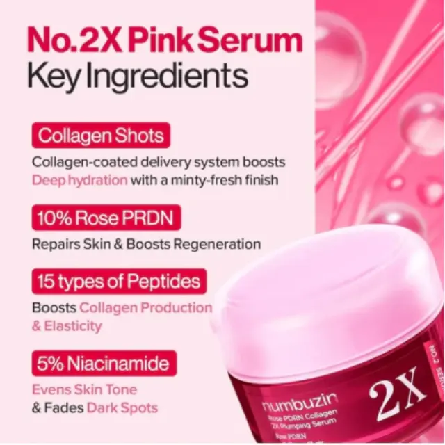 Numbuzin No.2 Rose Pdrn Collagen 2x Plumping Serum - Ορός για Σύσφιξη με κολλαγόνο και Pdrn 30ml 2