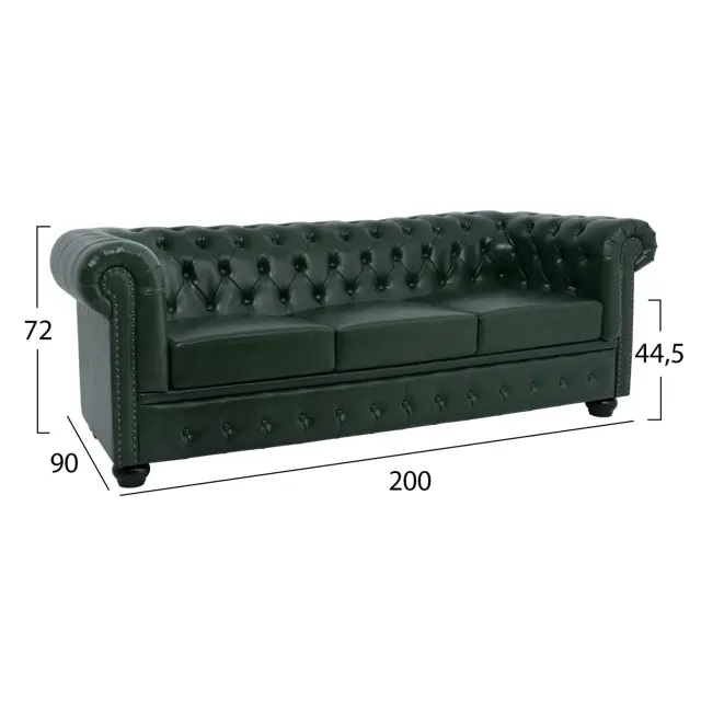 Καναπές 3θέσιος T.CHESTERFIELD τεχνόδερμα κυπαρισσί 208x90x73 εκ. 3
