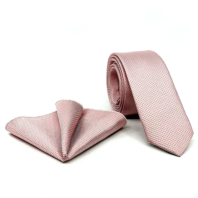 Ροζ Γραβάτα Microfiber Μικροσχέδιο Σετ με Μαντηλάκι 7,5 cm Modern Fit
