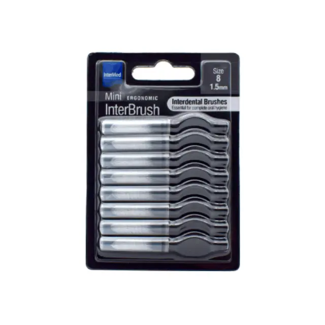 Intermed Mini Ergonomic Interbrush Μεσοδόντια Βουρτσάκια με Λαβή 1.5mm Μέγεθος 8 Μαύρο, 8 τμχ