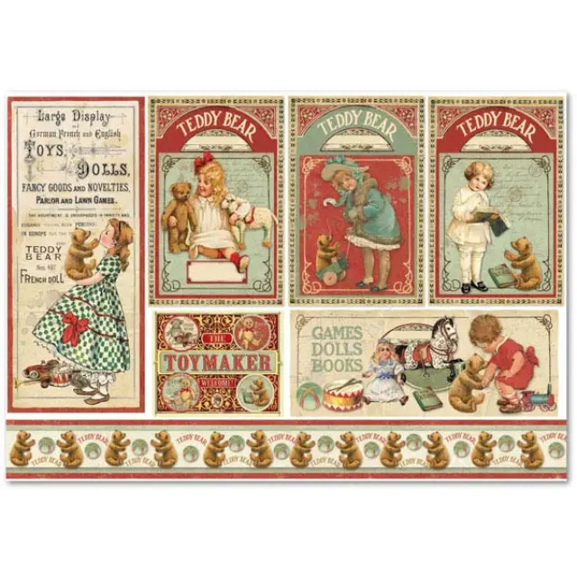 Ριζόχαρτο Stamperia - Teddy Bear Cards - 48x33cm