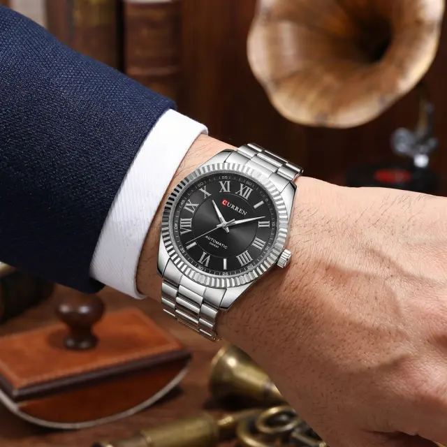 Curren Ανδρικό Ρολόι 42mm Μπαταρίας με Μπρασελέ Ασημί/Μαύρο Αδιάβροχο Καθημερινής Χρήσης 8453-black 2