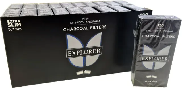Explorer Charcoal Φιλτράκια Άνθρακα - Extra Slim 120φ. - 20τεμ.