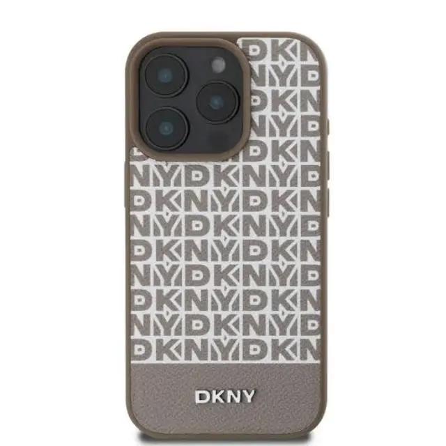 DKNY® Repeat Pattern Back Cover Δερματίνης για iPhone 16 Pro- Καφέ