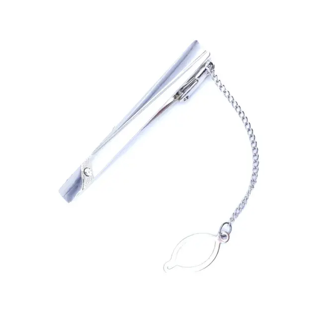Ασημί Κλιπ Γραβάτας 6 cm με Αλυσίδα – LGTC-M10