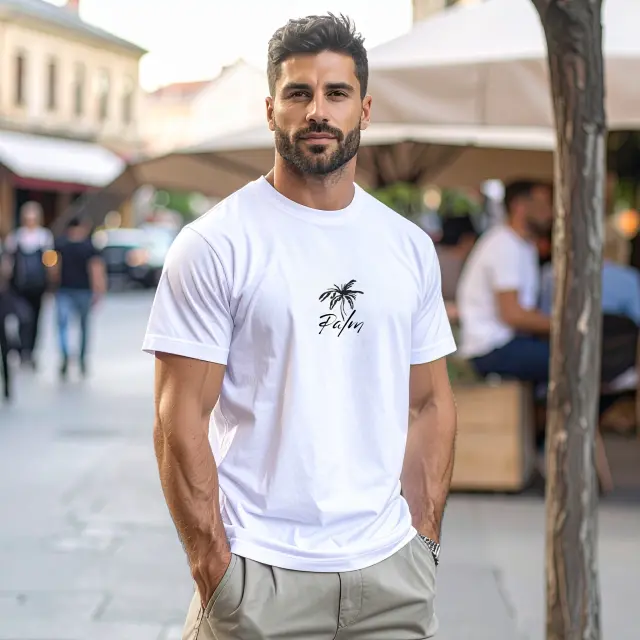 T-shirt Noshame® Λευκό με τύπωμα Palm - 3025166 - XXL