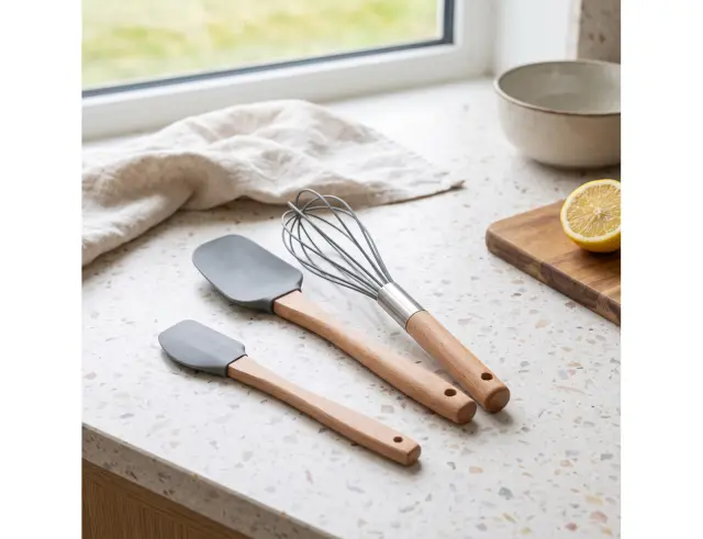 Σετ Εργαλεία Κουζίνας Excellent Houseware Σιλικόνη με Λαβή Οξιάς, Σιλικόνη σε Γκρι Χρώμα, 3τμχ 170485260