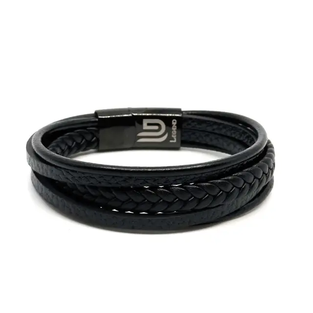Μαύρο Δερμάτινο Βραχιόλι Unisex 23 cm XL