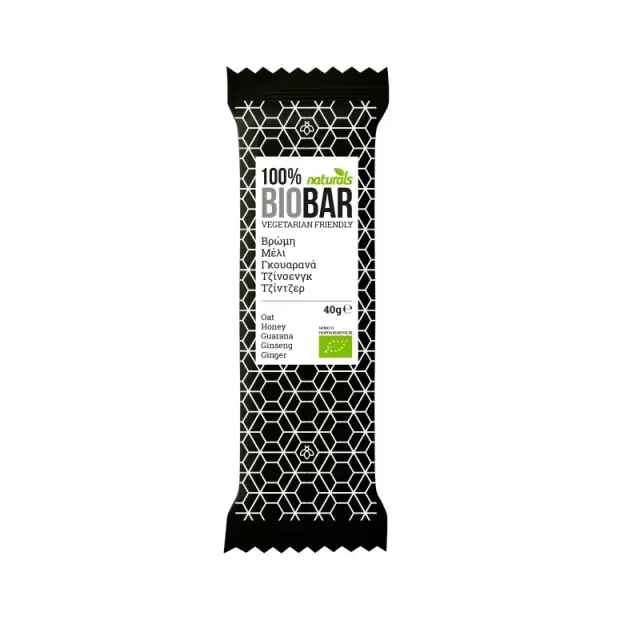 Naturals Βιολογική BioBar με Μέλι,Γκουαρανά, Τζίνσενγκ & Τζίντζερ Μπάρα Βρώμης 40gr