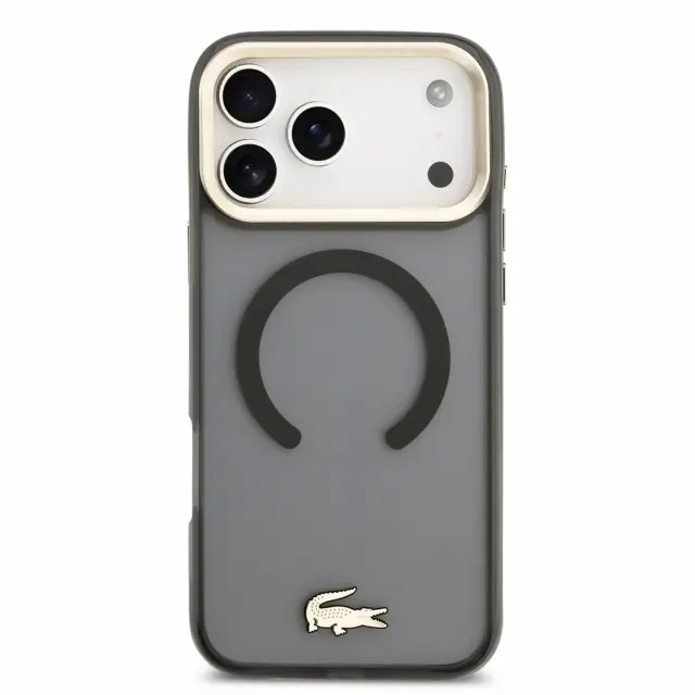 Lacoste PC/TPU Frosted Finish Gold Logo MagSafe Case for iPhone 18 Pro Max Black 3