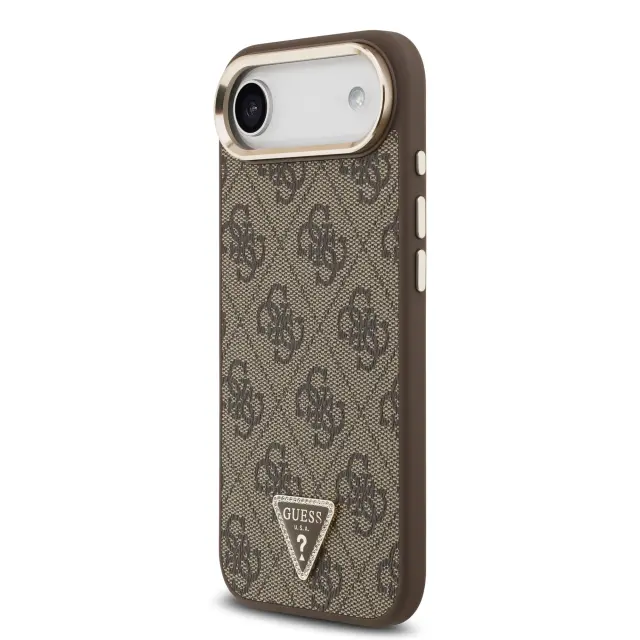 Guess PU Leather 4G Strass Triangle Logo Gold Frame MagSafe Case for iPhone Air Brown 2