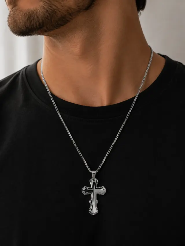 Ghetto Men s Cross Necklace 50cm Chain 2
