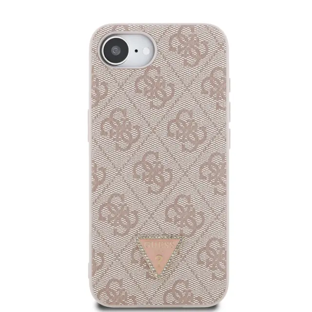 Guess PU 4G Strass Triangle Metal Logo Case for iPhone 16e/17e Pink 3