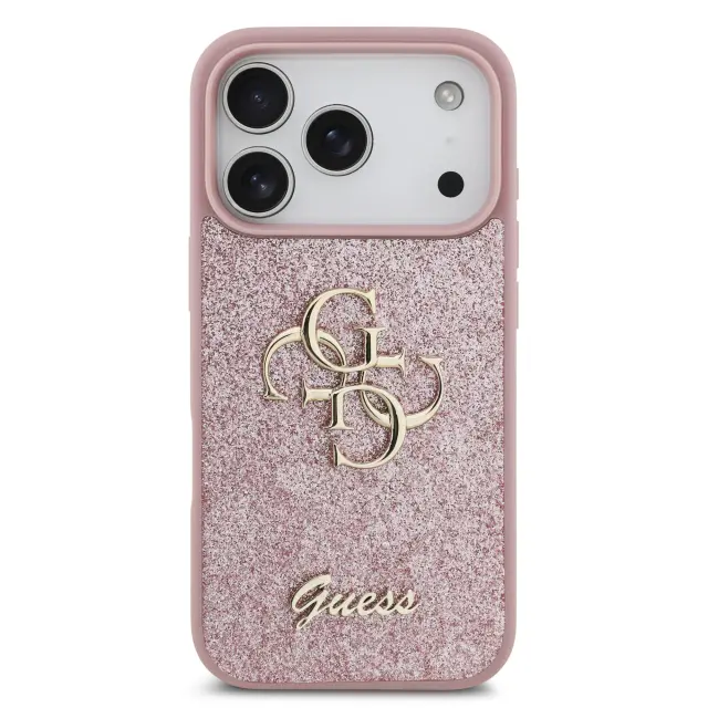 Guess PU Fixed Glitter 4G Metal Logo Case for iPhone 18 Pro Pink 3