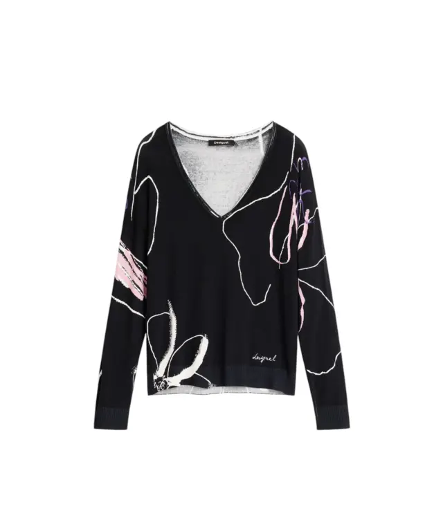 Desigual - Γυναικείο Πλεκτό Πουλóβερ Femnaif 26WWJF29-2000 Μαύρο με Σχέδια 3
