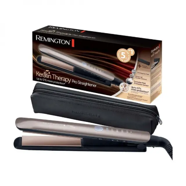 Remington Keratin Therapy Pro S8593 Πρέσα Μαλλιών με Κεραμικές Πλάκες Κερατίνης 110mm, Αισθητήρα Προστασίας Θερμότητας, 230°C + Turbo Boost – Ασημί