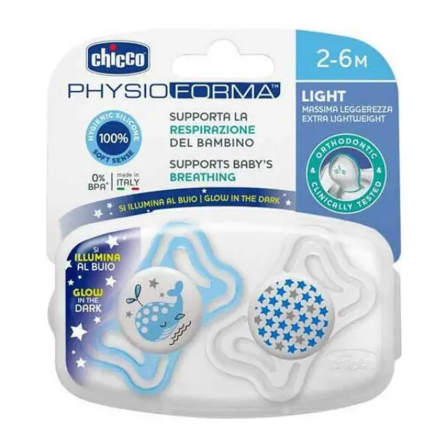 Chicco Ορθοδοντικές Πιπίλες Σιλικόνης για 2-6 μηνών με Θήκη Νυκτός Whale Pink-White 2τμχ
