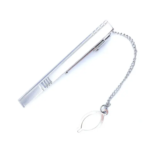 Ασημί Κλιπ Γραβάτας 6 cm με Αλυσίδα – LGTC-M56