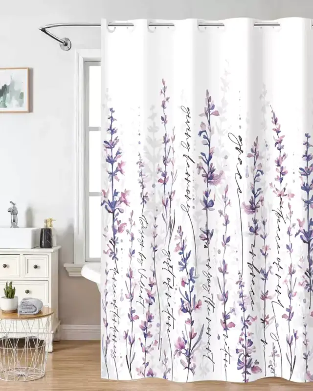 Κουρτίνα Μπάνιου 180x200 Με Κρίκους Nima Lilly White-Pink-Lilac 100% Πολυέστερ