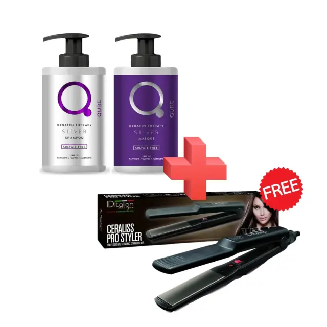 Silver Keratin Therapy Bundle by Qure & Δώρο Πρέσα Ισιώματος ID Italian Ceralis Pro 35 watt