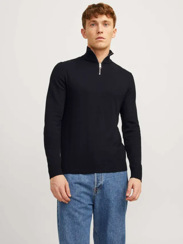 JJEEMIL KNIT HALF ZIP NOOS Black