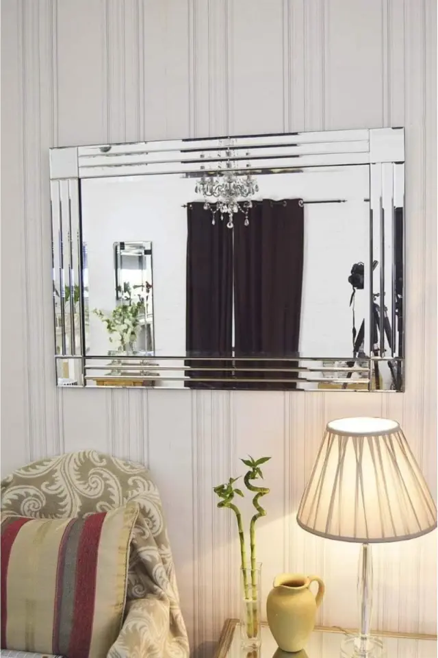 Stewehome Διακοσμητικός καθρέφτης τοίχου MDF για γραφείο και σαλόνι Ασημί 75x50x2 cm