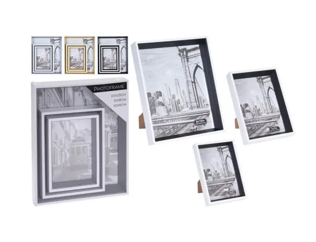 Σετ κορνίζες με βάση, διαστάσεις 27.4x22.2x3cm - 20x14.7x3cm - 16.5x11.5x2.3cm και διαστάσεις φωτογραφίας 20x25cm - 13x18cm - 10x15cm, 3 τεμάχια, σε 3 επιλογές χρώματος 836315100
