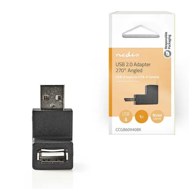 Αντάπτορας USB High-Speed A αρσ. - USB A θηλ., σε γωνία 270°.