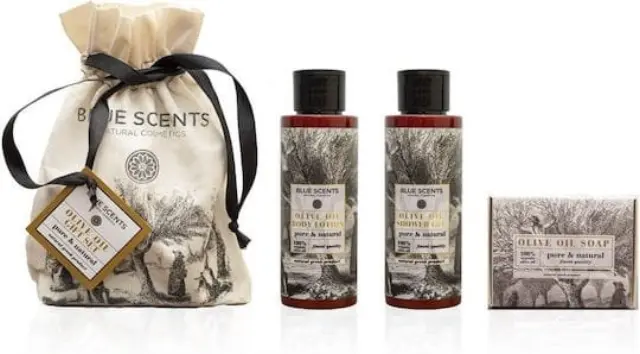 Blue Scents Promo Gift Set Olive Oil Αφρόλουτρο Σώματος, 100ml + Olive Oil Γαλάκτωμα Σώματος, 100ml + Olive Oil Σαπούνι, 135g