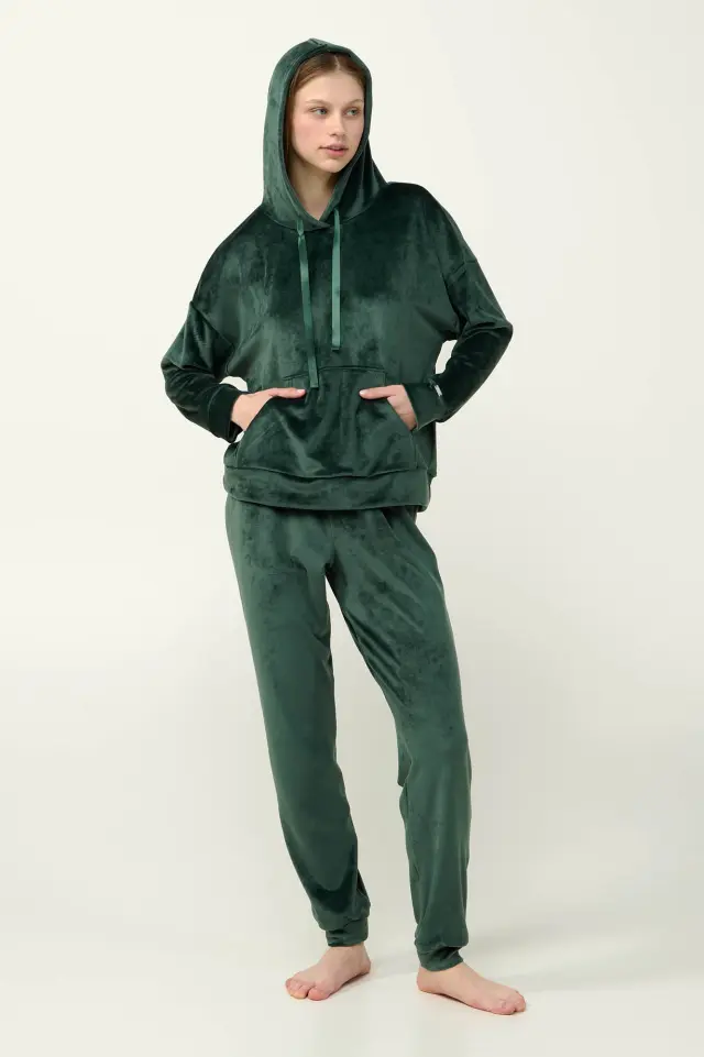 Βελουτέ Μονόχρωμη Γυναικεία Φόρμα Vamp 23083 GREEN TEAL