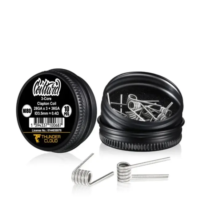 3-Core Clapton Premade Coils Ni80 0.35/0.40Ω (10τμχ) – Thunder Cloud x Coilturd 0.4ohm 2