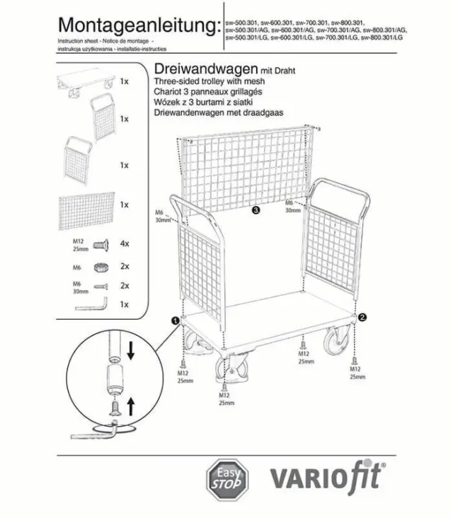 Variofit sw-700.301/AG Τρόλεϊ Μεταφοράς 3 Πλευρών για Φορτίο Βάρους ως 500kg 2