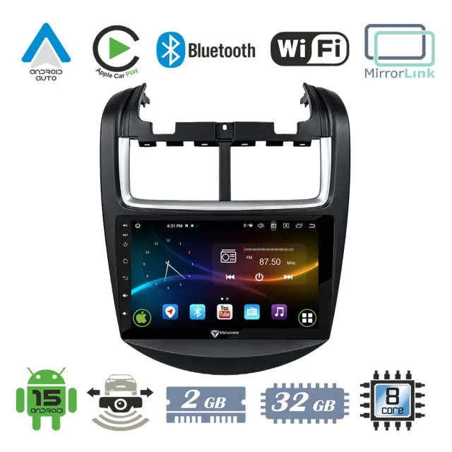 VenCore Οθόνη Multimedia Android 15 9" 9109A MTK6762 Octa-Core 2GB/32GB IPS με Πρόσοψη, CarPlay, Android Auto και Υποστήριξη Κάμερας Οπισθοπορείας AHD για Chevrolet Aveo 2006-2017 – Μαύρη (3236-10007-0050B)